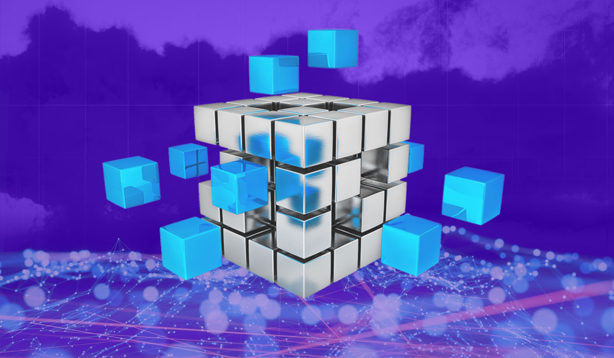 An unfinished rubik's cube with various cubes moving towards where they fit, representing the connections involved in HR data integrations.